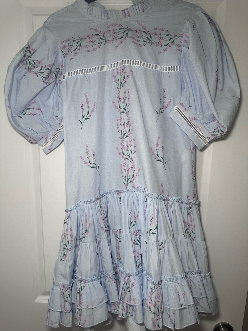 Light Blue Floral Mini Dress with Puff Sleeves